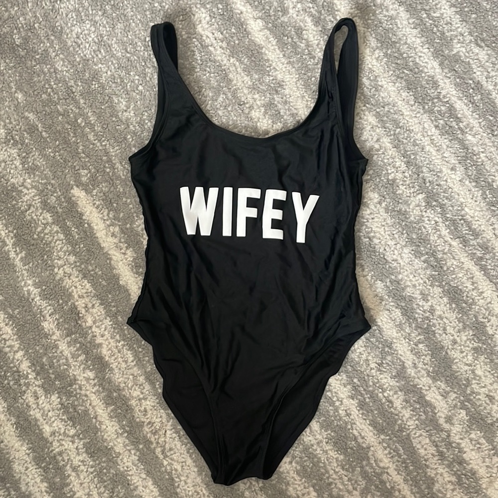 Wifey black one piece swim suit